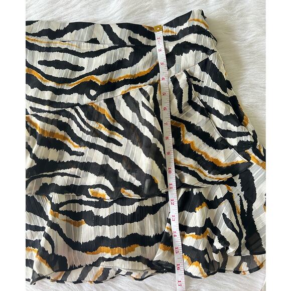 Bishop & Young Anthropologie Aster Ruffle Mini Skirt Zebra Gold Print Size Small - Picture 9 of 9